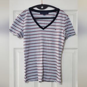 Tommy Hilfiger Women's Short Sleeve Striped Tee - Black, Red, White